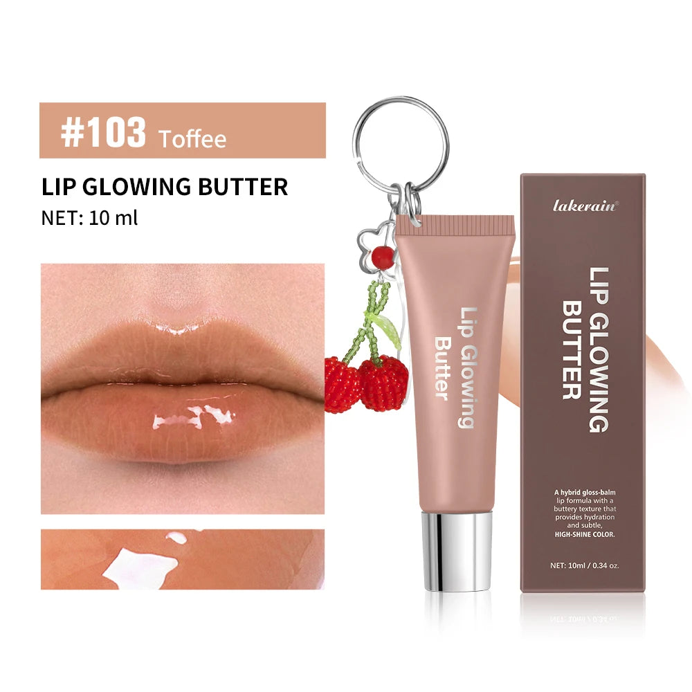 Gloss labial 2 em 1 com chaveiro, hidratante de longa duração, rosa manteiga, nutre a maquiagem, proporciona brilho e luminosidade aos lábios.