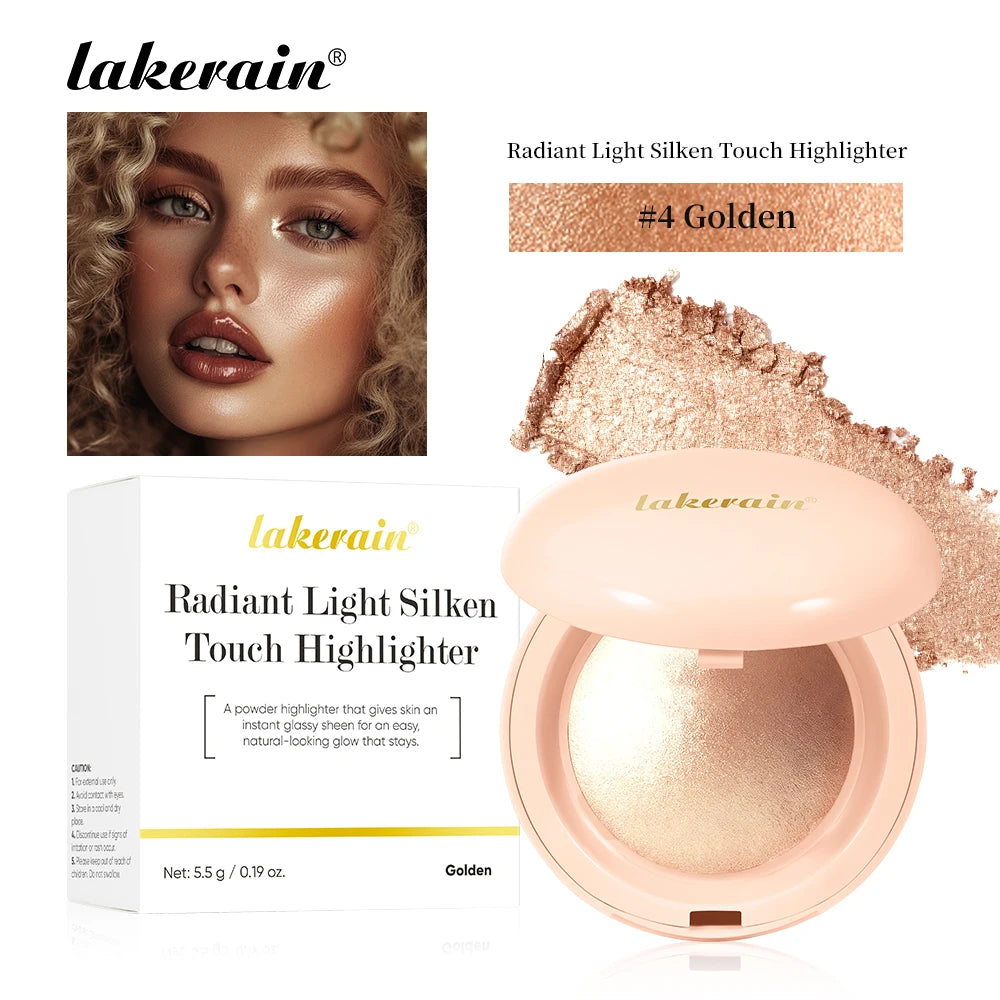 Pó iluminador facial à prova d'água de longa duração, brilho sedoso instantâneo, iluminador com efeito assado e glitter para contorno de maquiagem