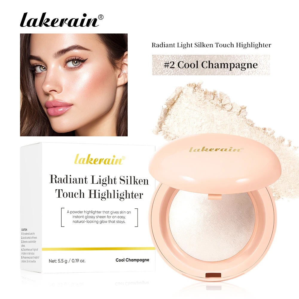 Pó iluminador facial à prova d'água de longa duração, brilho sedoso instantâneo, iluminador com efeito assado e glitter para contorno de maquiagem