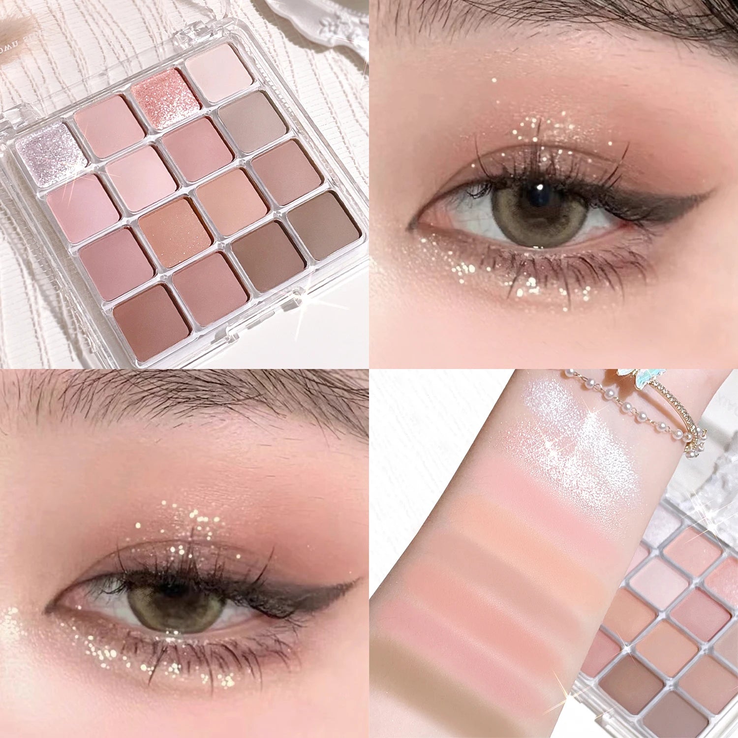 Paleta de sombras Sunset Magic Eye Shadow com dezesseis cores, acabamento perolado matte em tons terrosos, maquiagem coreana.