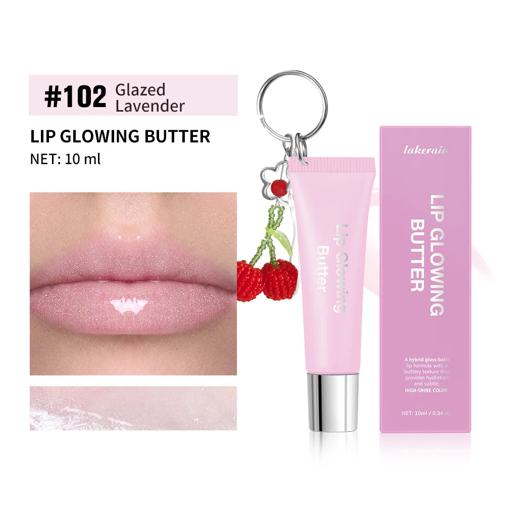 Gloss labial 2 em 1 com chaveiro, hidratante de longa duração, rosa manteiga, nutre a maquiagem, proporciona brilho e luminosidade aos lábios.