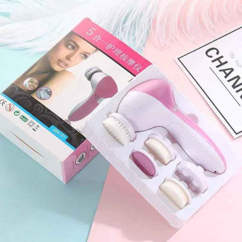 Aparelho de Limpeza Facial Elétrico 5 em 1 com Escova de Limpeza Facial, Massageador e Removedor de Cravos para Cuidados com a Pele - Ferramentas de Limpeza Facial