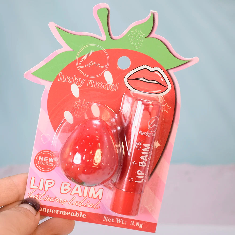 Cute Strawberry Lip Balm Set Color Changing Wrinkle Repair Moisturizing Hydrating Sleep Lip Repair Lips Makeup
