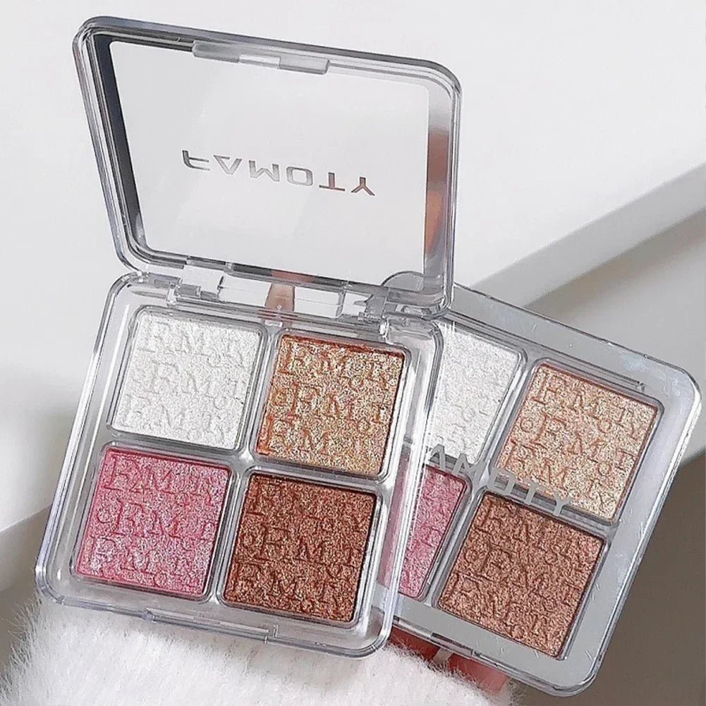 Paleta de Iluminadores Faciais com 4 Cores, Brilho Natural, À Prova D'Água, Glitter, Pó Assado, Maquiagem