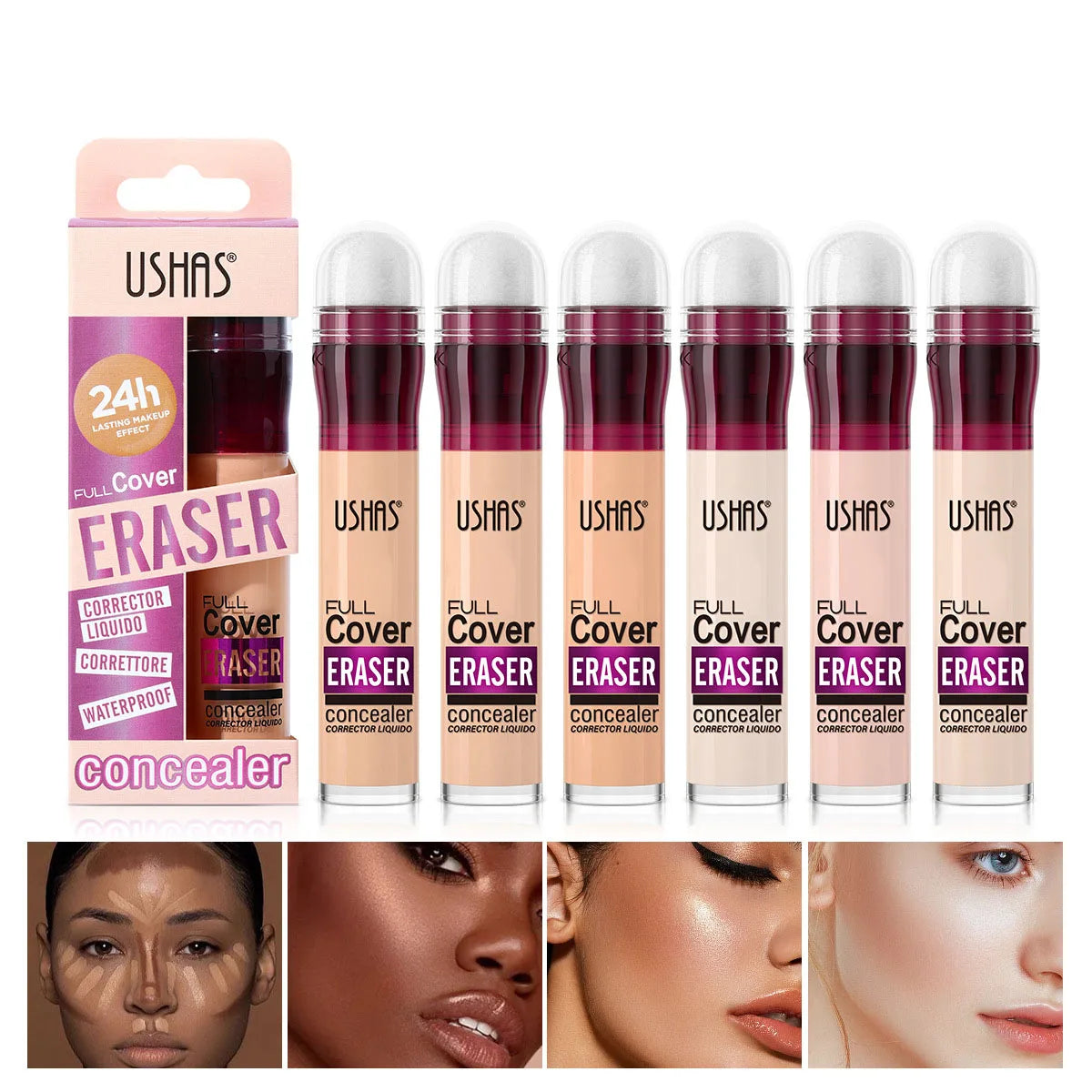 Corretivo líquido com 12 cores disponíveis - Alta cobertura, controle de oleosidade, toque suave, alta duração, cobertura alta sem pesar,