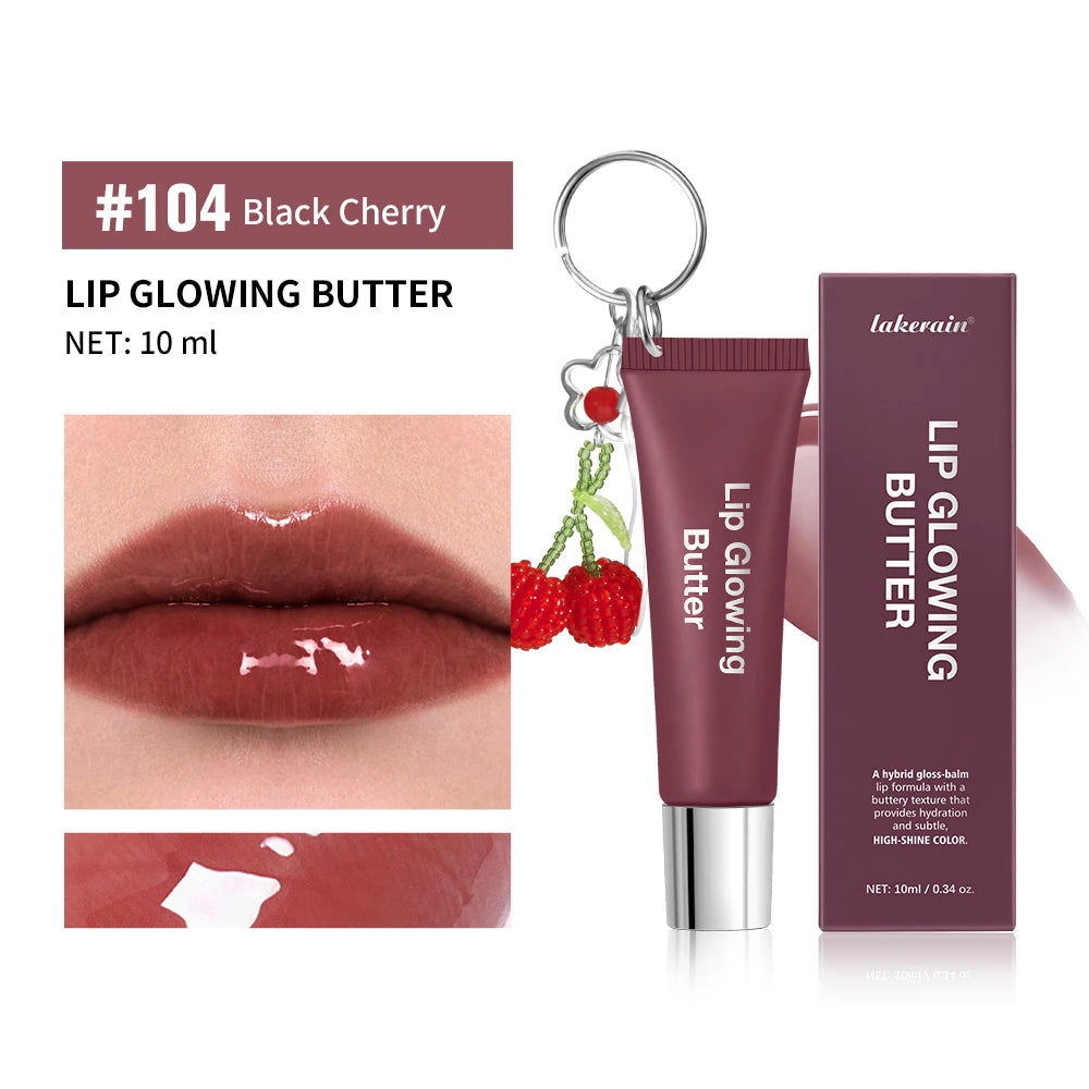 Gloss labial 2 em 1 com chaveiro, hidratante de longa duração, rosa manteiga, nutre a maquiagem, proporciona brilho e luminosidade aos lábios.