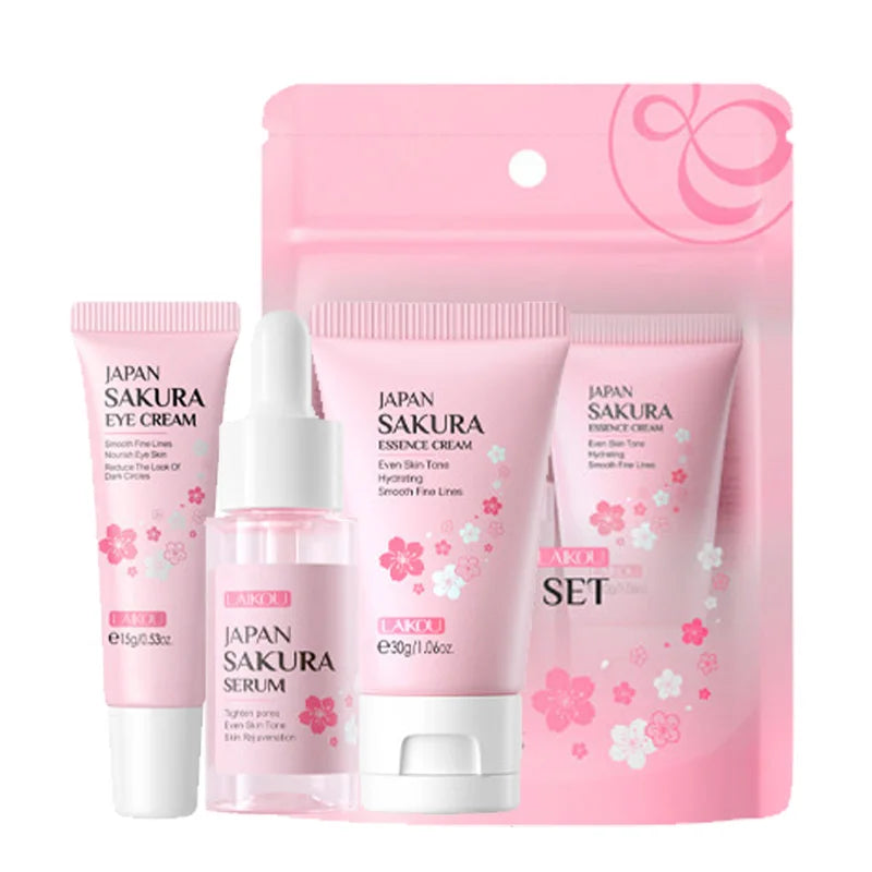 Conjunto de 3 peças LAIKOU Vitamina C 24K Golden Sakura para cuidados com a pele: creme facial e sérum.