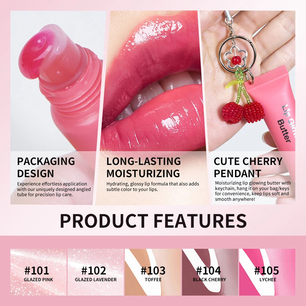 Gloss labial 2 em 1 com chaveiro, hidratante de longa duração, rosa manteiga, nutre a maquiagem, proporciona brilho e luminosidade aos lábios.
