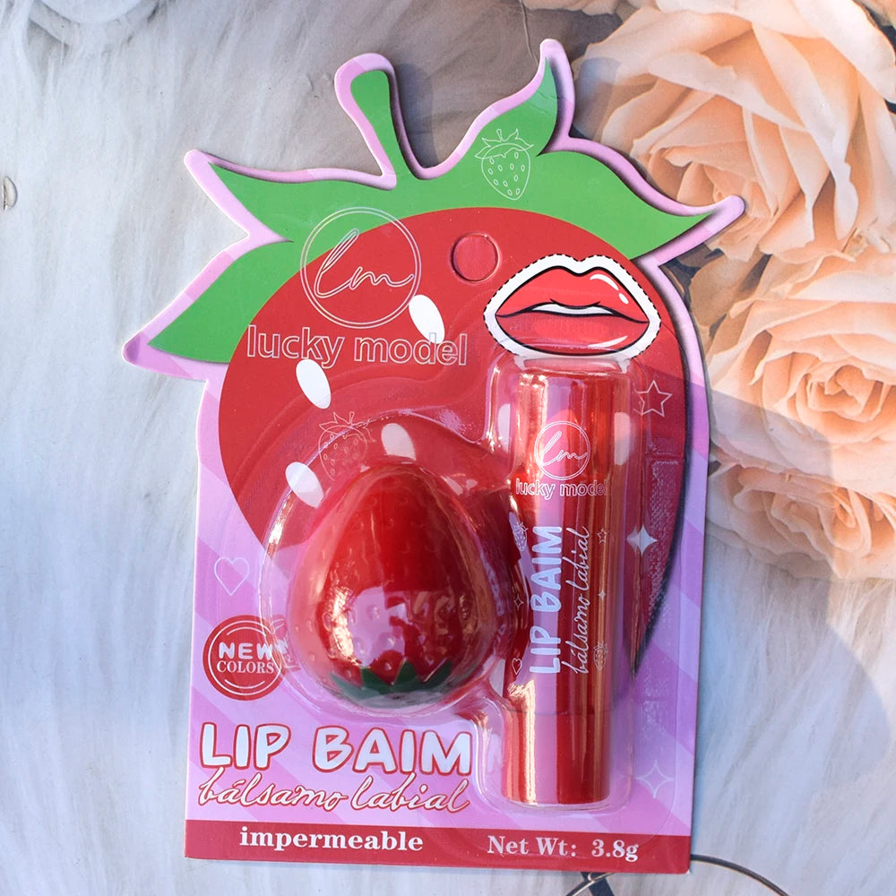 Cute Strawberry Lip Balm Set Color Changing Wrinkle Repair Moisturizing Hydrating Sleep Lip Repair Lips Makeup