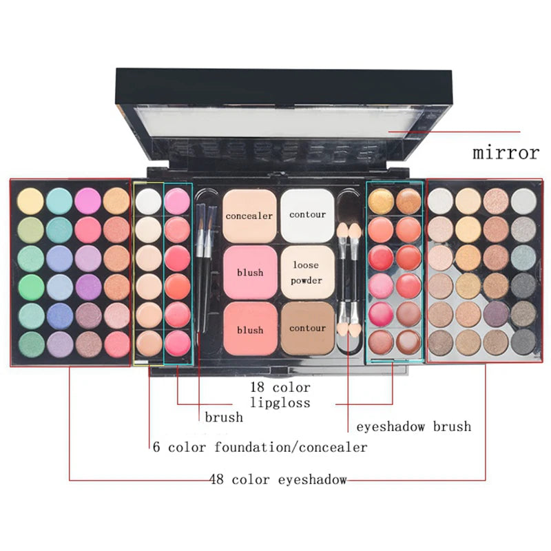 Paleta de Sombras Glitter com 40/74/78 Cores, Acabamento Matte, À Prova D'Água e Longa Duração - Kit de Maquiagem Feminina - Ferramentas para Moda