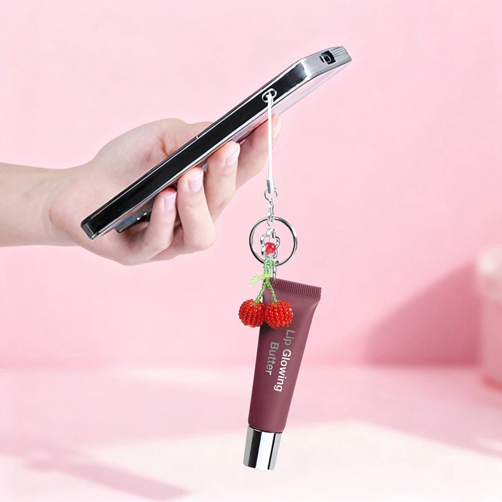 Gloss labial 2 em 1 com chaveiro, hidratante de longa duração, rosa manteiga, nutre a maquiagem, proporciona brilho e luminosidade aos lábios.