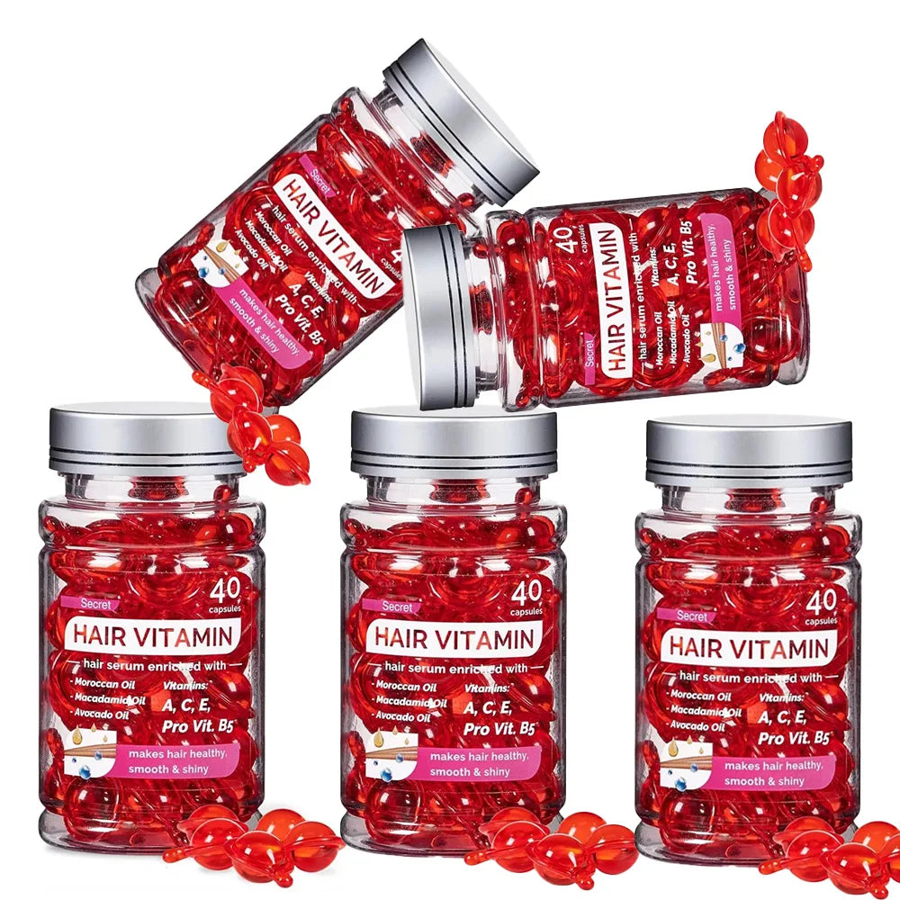 Óleo Capilar Vitaminado Agam Marroquino - Essência para Cuidados com os Cabelos Danificados, Nutrição e Reparação, Melhora das Pontas Duplas - Tratamento com 40 Cápsulas