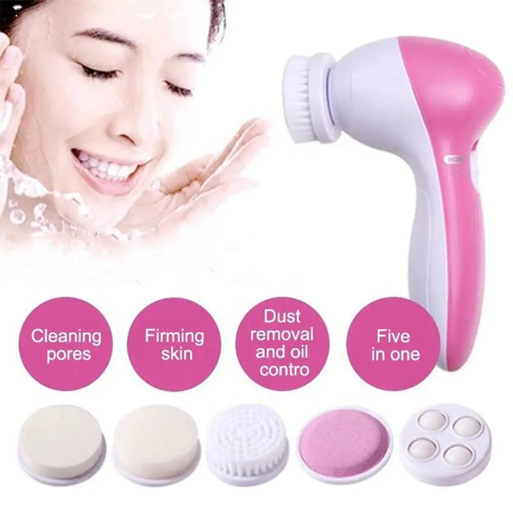 Aparelho de Limpeza Facial Elétrico 5 em 1 com Escova de Limpeza Facial, Massageador e Removedor de Cravos para Cuidados com a Pele - Ferramentas de Limpeza Facial