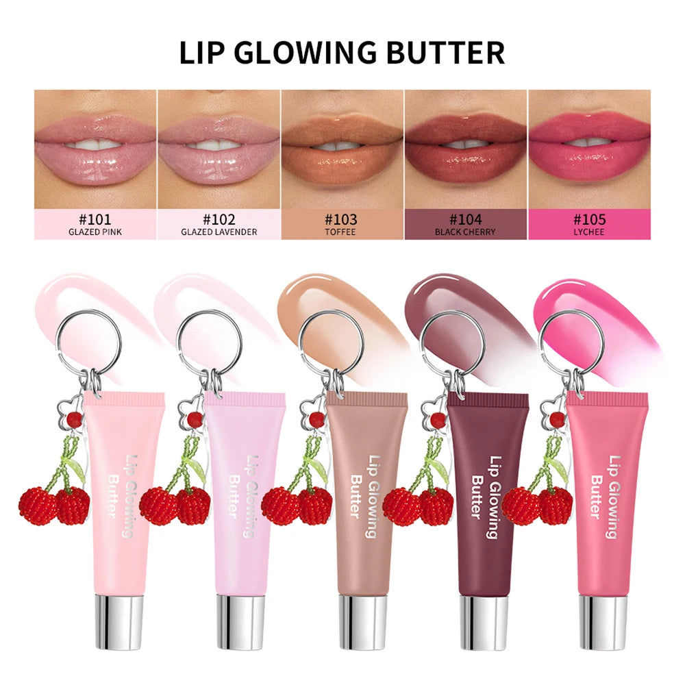 Gloss labial 2 em 1 com chaveiro, hidratante de longa duração, rosa manteiga, nutre a maquiagem, proporciona brilho e luminosidade aos lábios.