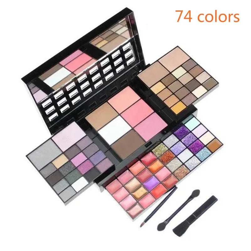 Paleta de Sombras Glitter com 40/74/78 Cores, Acabamento Matte, À Prova D'Água e Longa Duração - Kit de Maquiagem Feminina - Ferramentas para Moda