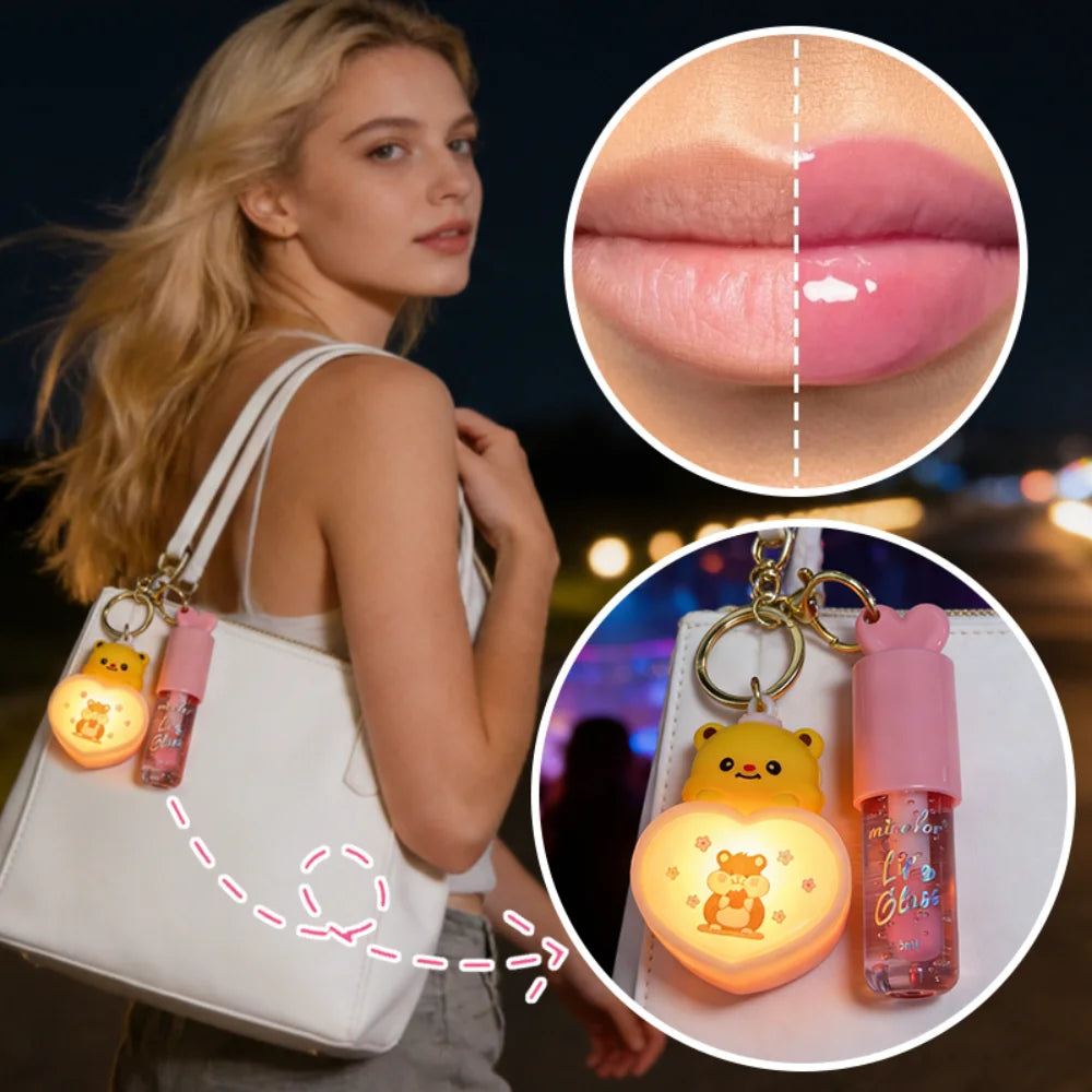 Batom com brilho labial Shui Guang Lip Glaze Luminous Light with Love, pequeno pendente de lâmpada, brilho labial de longa duração, presente para o Dia dos Namorados