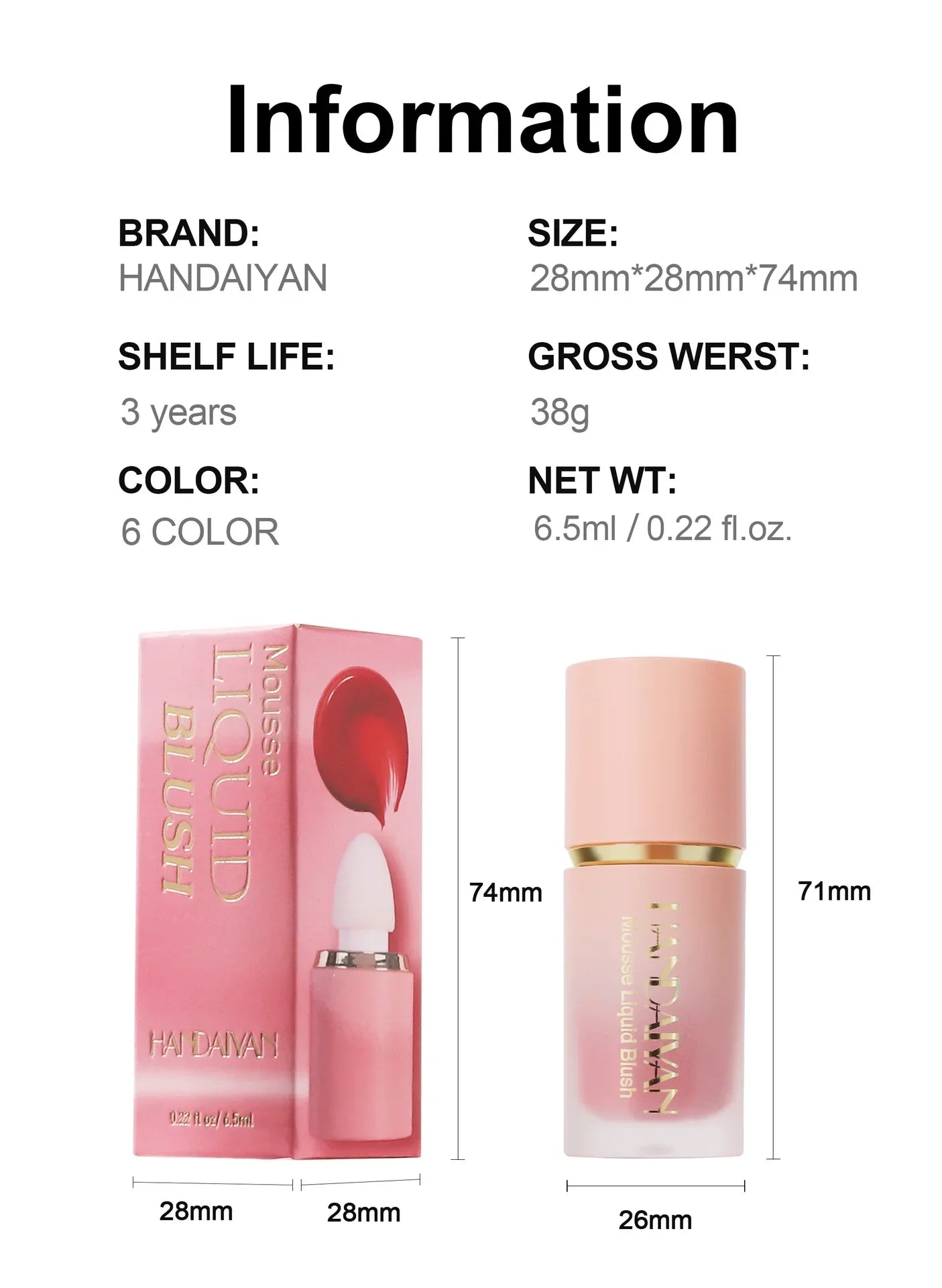 Blush Líquido em Bastão, À Prova D'Água, Multiuso, para o Rosto, Nutritivo e Suave - 6 Cores - Maquiagem Coreana Feminina