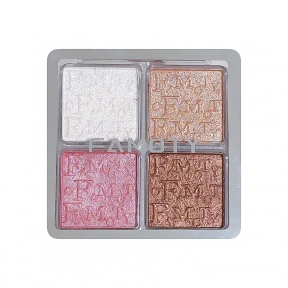 Paleta de Iluminadores Faciais com 4 Cores, Brilho Natural, À Prova D'Água, Glitter, Pó Assado, Maquiagem