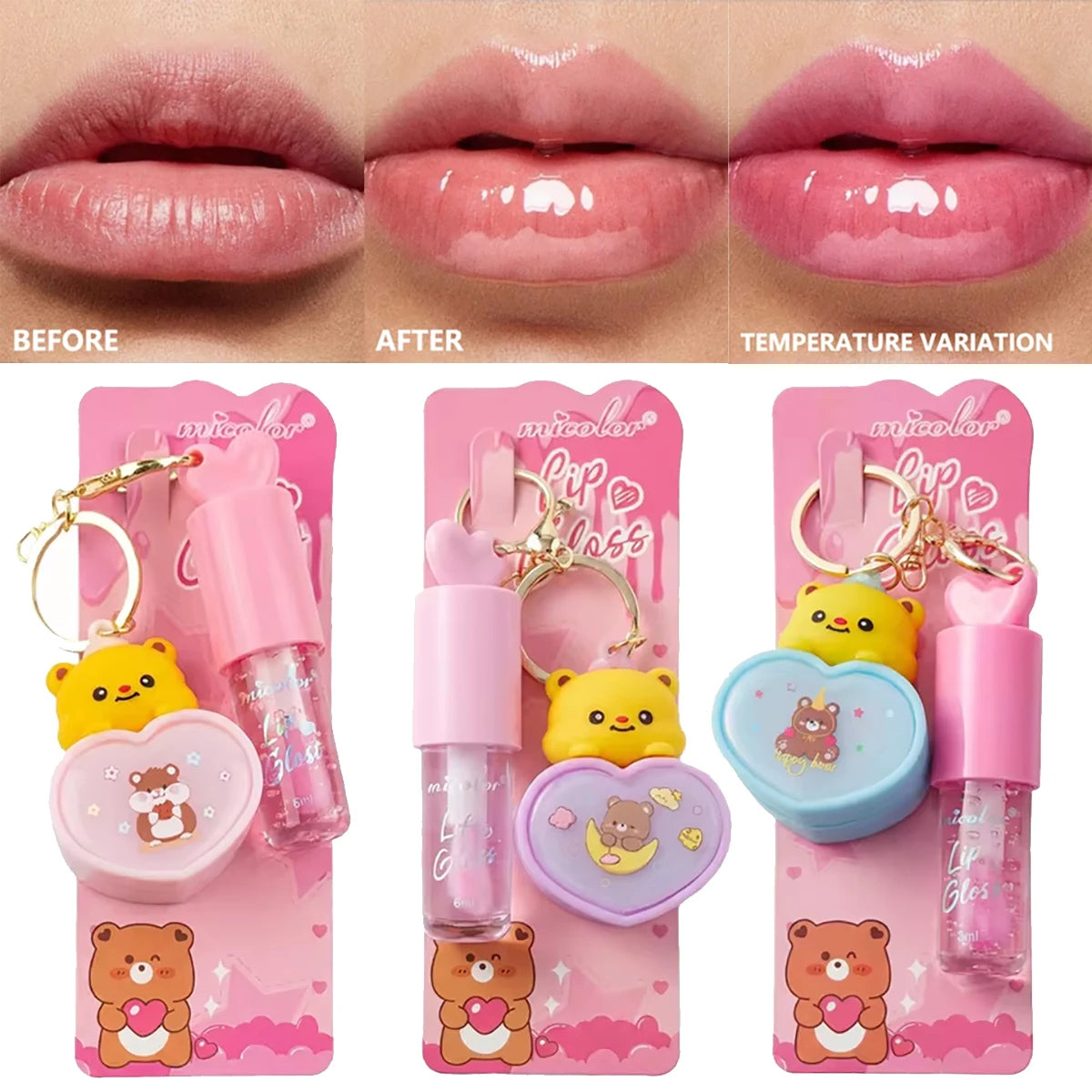 Batom com brilho labial Shui Guang Lip Glaze Luminous Light with Love, pequeno pendente de lâmpada, brilho labial de longa duração, presente para o Dia dos Namorados