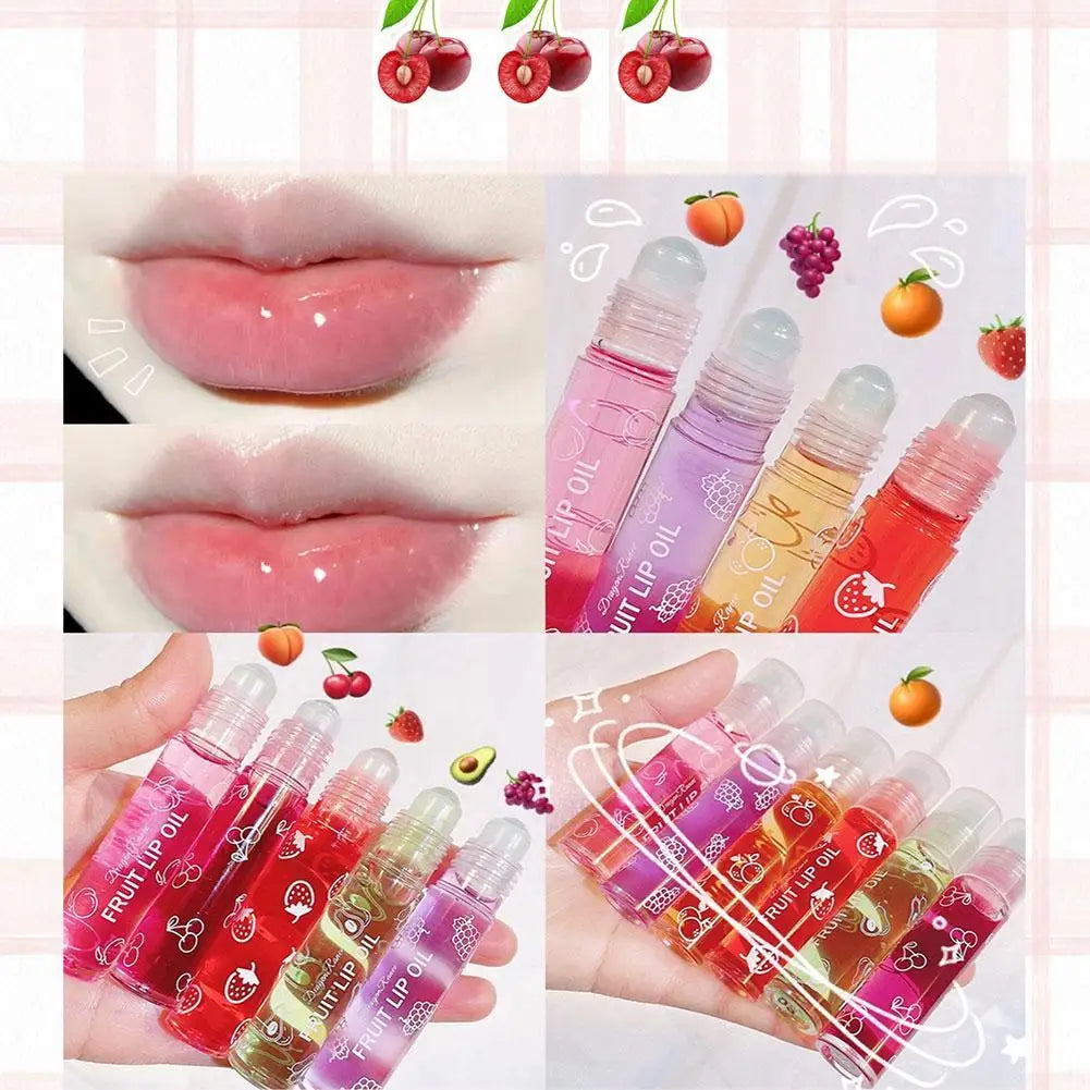 Bálsamo labial roll-on com essência de frutas, óleo labial, hidratante labial, primer labial com espelho, batom hidratante, gloss transparente aleatório em 6 cores.