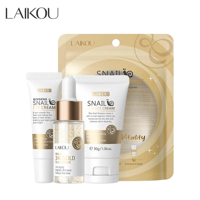 Conjunto de 3 peças LAIKOU Vitamina C 24K Golden Sakura para cuidados com a pele: creme facial e sérum.