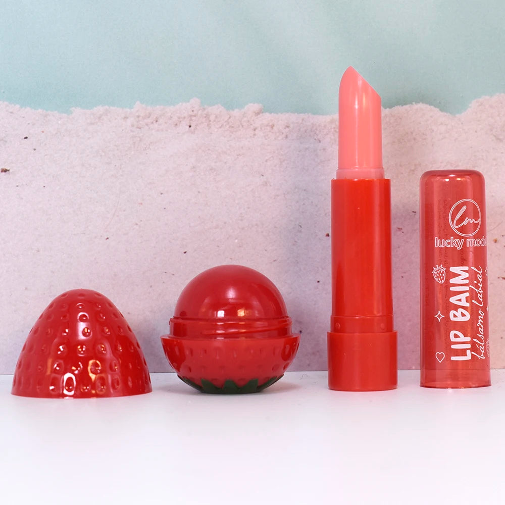 Cute Strawberry Lip Balm Set Color Changing Wrinkle Repair Moisturizing Hydrating Sleep Lip Repair Lips Makeup