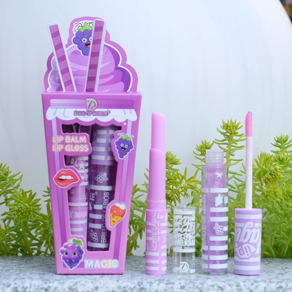 Conjunto de Gloss Labial Brilhante com Design de Sorvete Fofo para Meninas e Mulheres, À Prova D'Água, Longa Duração, Hidratante e Natural. Maquiagem para os Lábios.