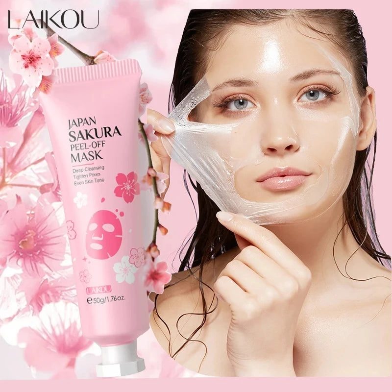 Máscara Facial Peeling Sakura com Ouro 24K LAIKOU - Anti-Rugas, Clareadora e Removedora de Cravos - Produtos para Cuidados com a Pele