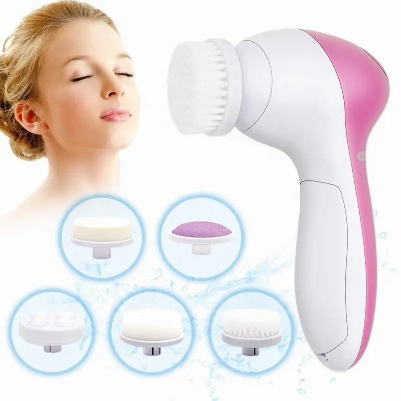 Aparelho de Limpeza Facial Elétrico 5 em 1 com Escova de Limpeza Facial, Massageador e Removedor de Cravos para Cuidados com a Pele - Ferramentas de Limpeza Facial