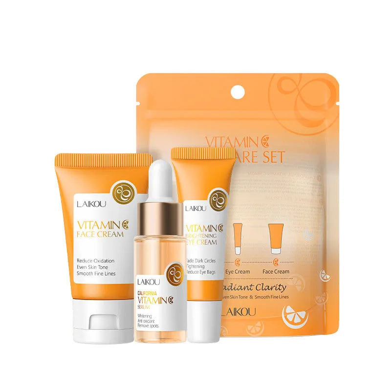 Conjunto de 3 peças LAIKOU Vitamina C 24K Golden Sakura para cuidados com a pele: creme facial e sérum.