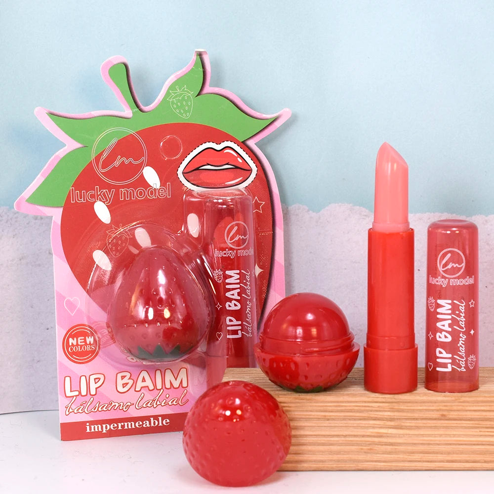 Cute Strawberry Lip Balm Set Color Changing Wrinkle Repair Moisturizing Hydrating Sleep Lip Repair Lips Makeup