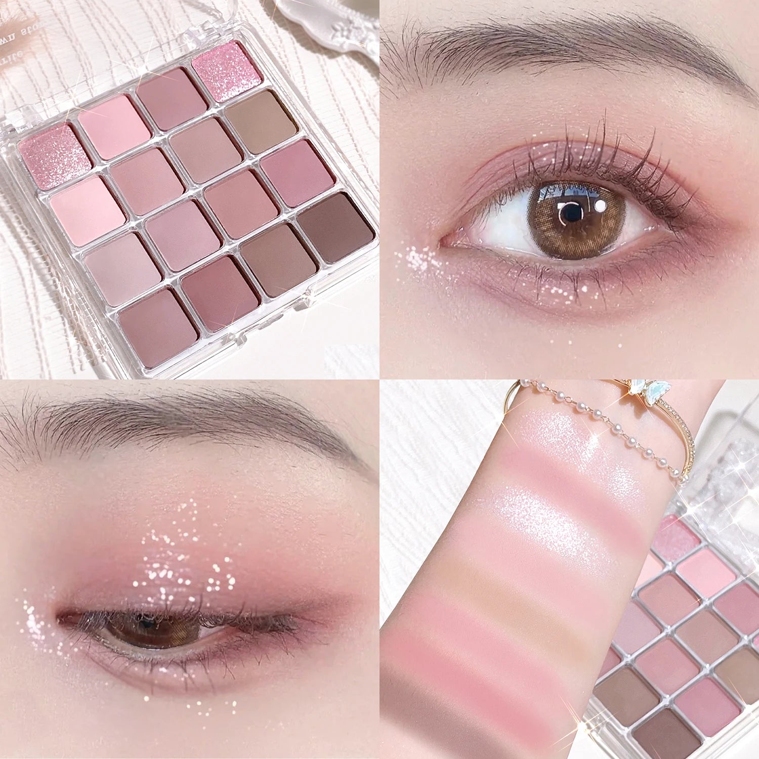 Paleta de sombras Sunset Magic Eye Shadow com dezesseis cores, acabamento perolado matte em tons terrosos, maquiagem coreana.