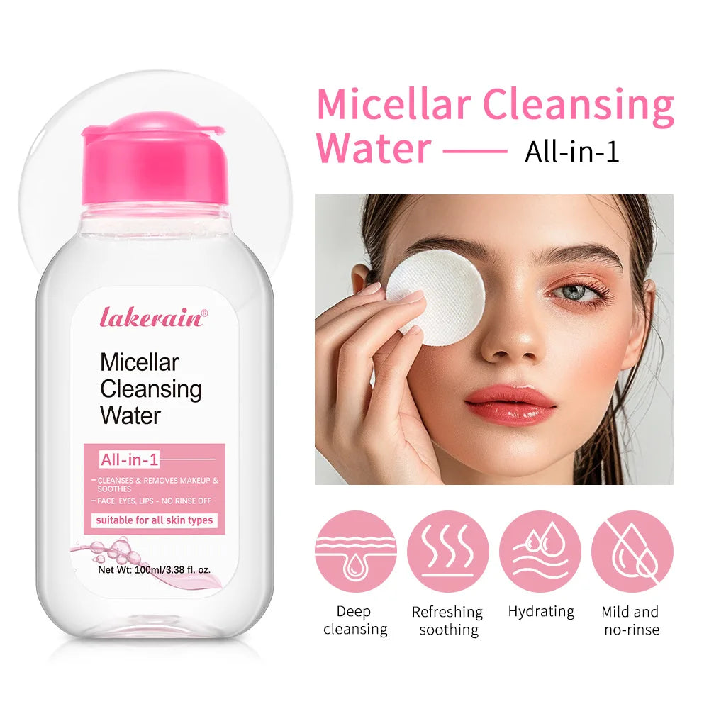 Água Micelar de Limpeza - Removedor de Maquiagem Suave para Rosto e Olhos - Remove Eficazmente Rímel à Prova d'Água e Batom de Longa Duração