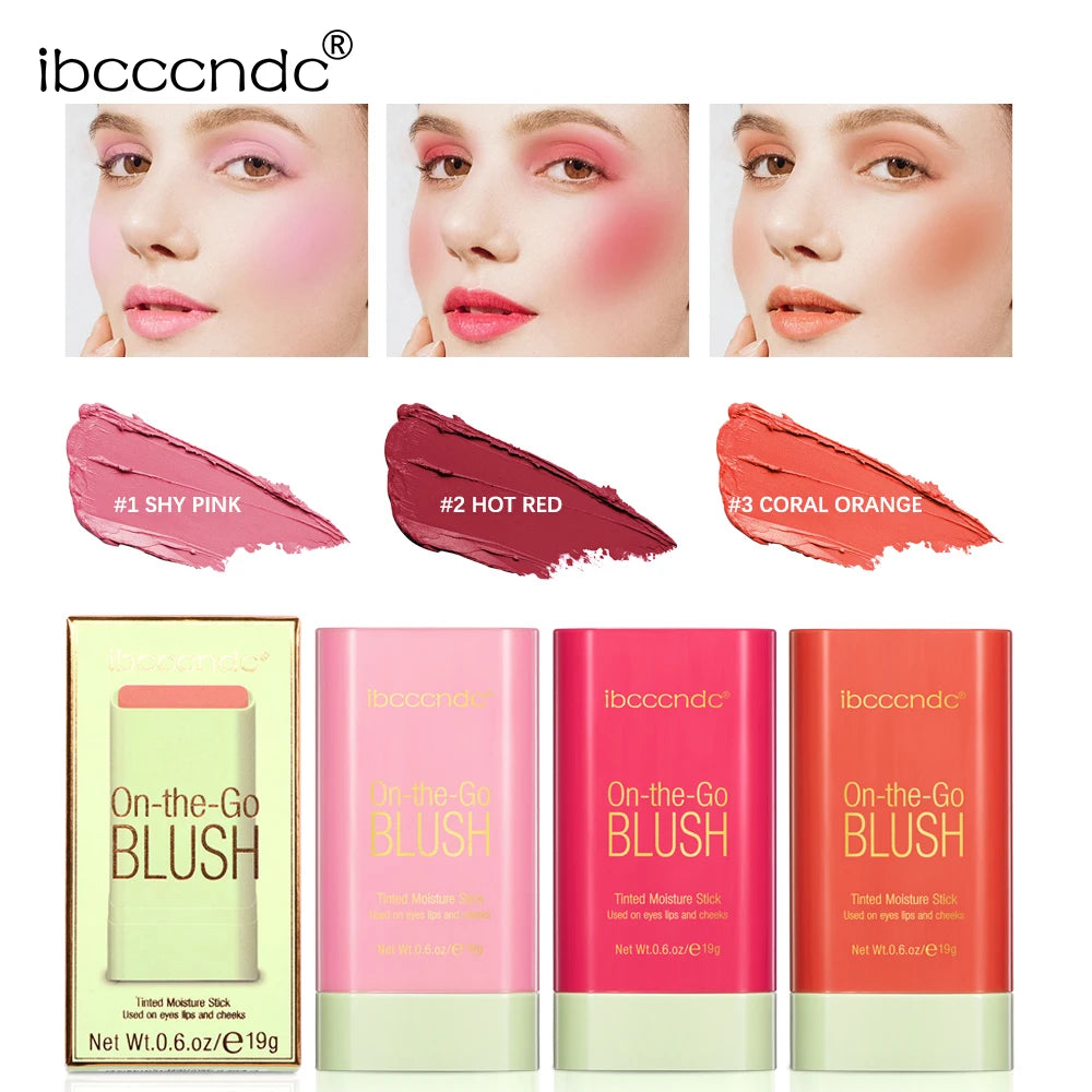 Blush em Bastão Funcional de Maquiagem, Fácil de Aplicar, Blush Cremoso à Prova d'Água, Alta Pigmentação, Ilumina o Tom da Pele