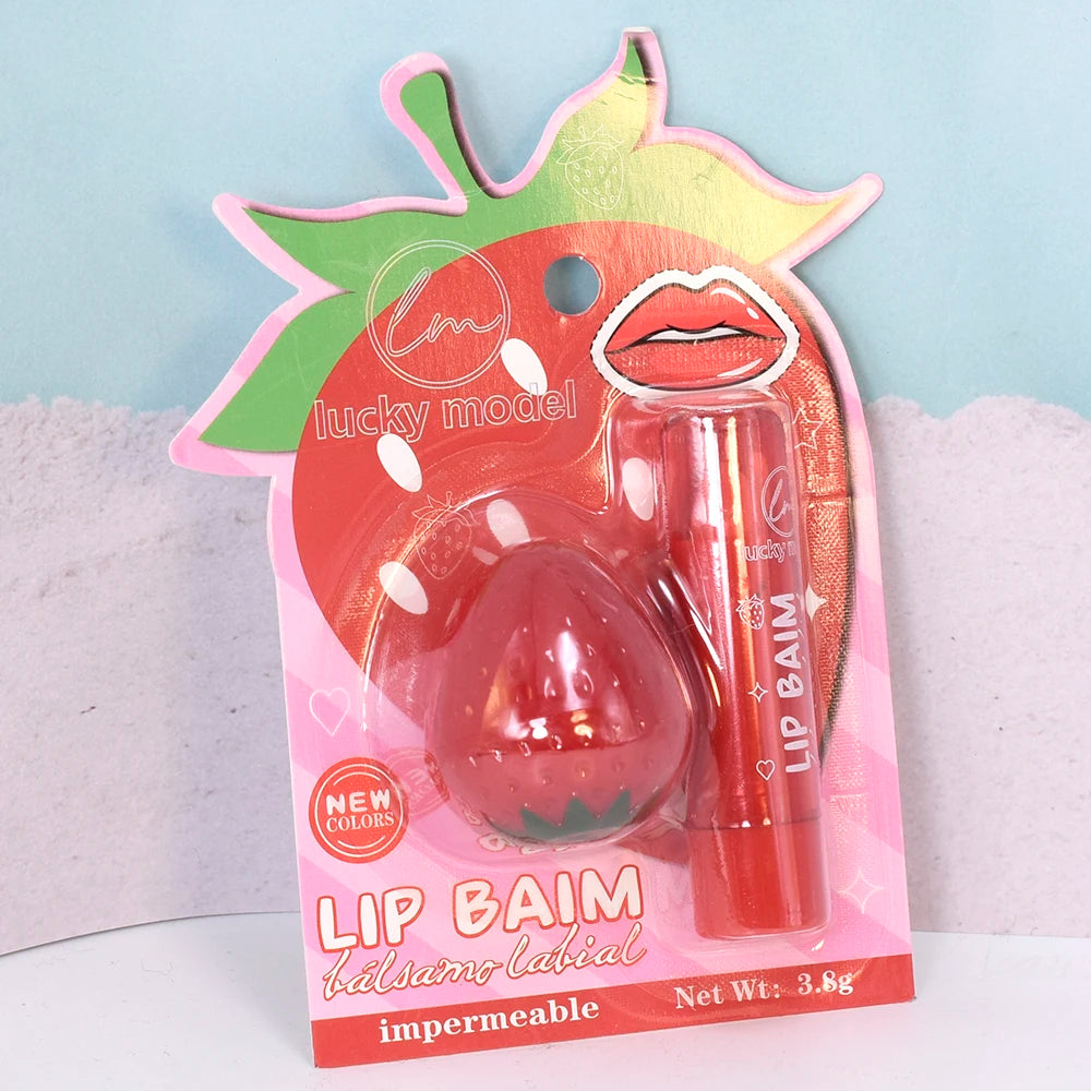 Cute Strawberry Lip Balm Set Color Changing Wrinkle Repair Moisturizing Hydrating Sleep Lip Repair Lips Makeup