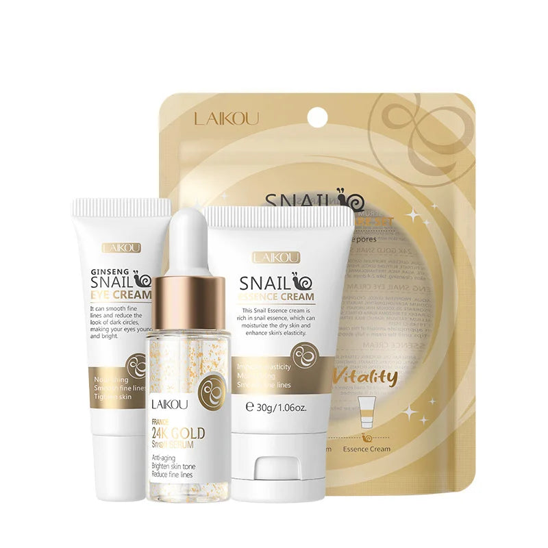 Conjunto de 3 peças LAIKOU Vitamina C 24K Golden Sakura para cuidados com a pele: creme facial e sérum.