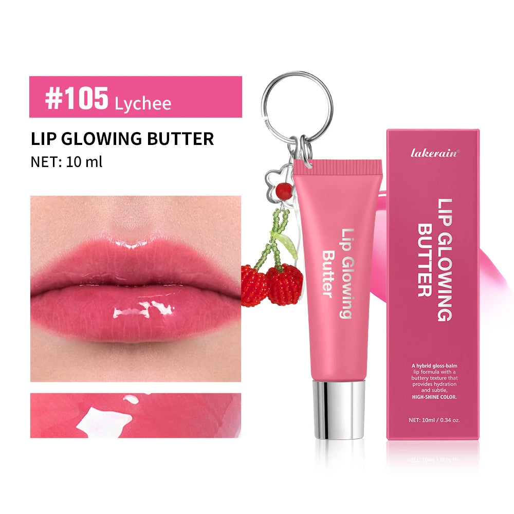 Gloss labial 2 em 1 com chaveiro, hidratante de longa duração, rosa manteiga, nutre a maquiagem, proporciona brilho e luminosidade aos lábios.