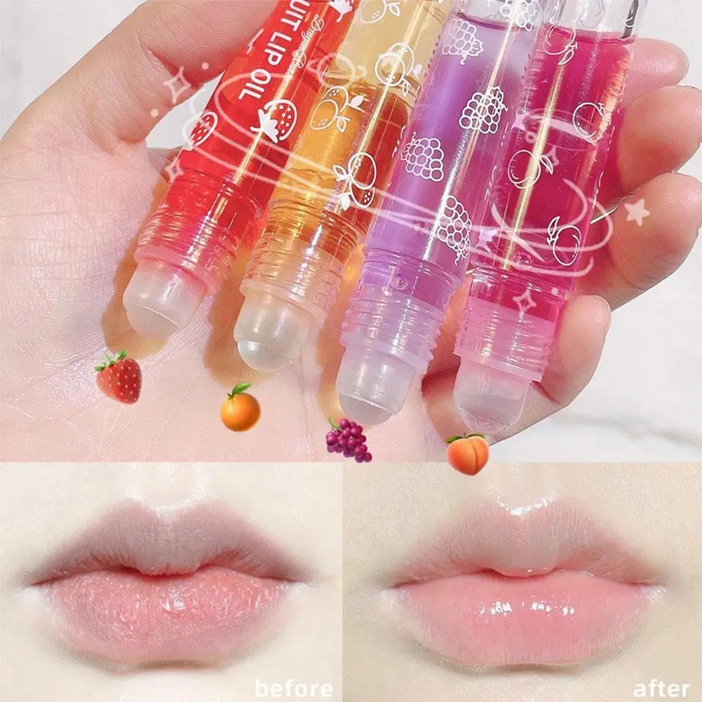 Bálsamo labial roll-on com essência de frutas, óleo labial, hidratante labial, primer labial com espelho, batom hidratante, gloss transparente aleatório em 6 cores.