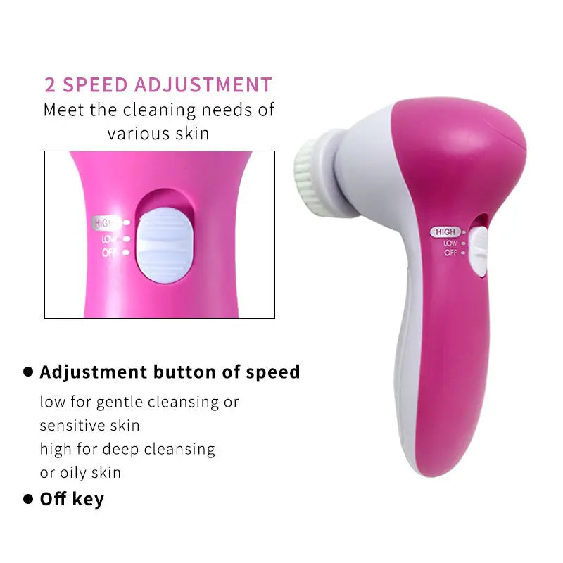 Aparelho de Limpeza Facial Elétrico 5 em 1 com Escova de Limpeza Facial, Massageador e Removedor de Cravos para Cuidados com a Pele - Ferramentas de Limpeza Facial