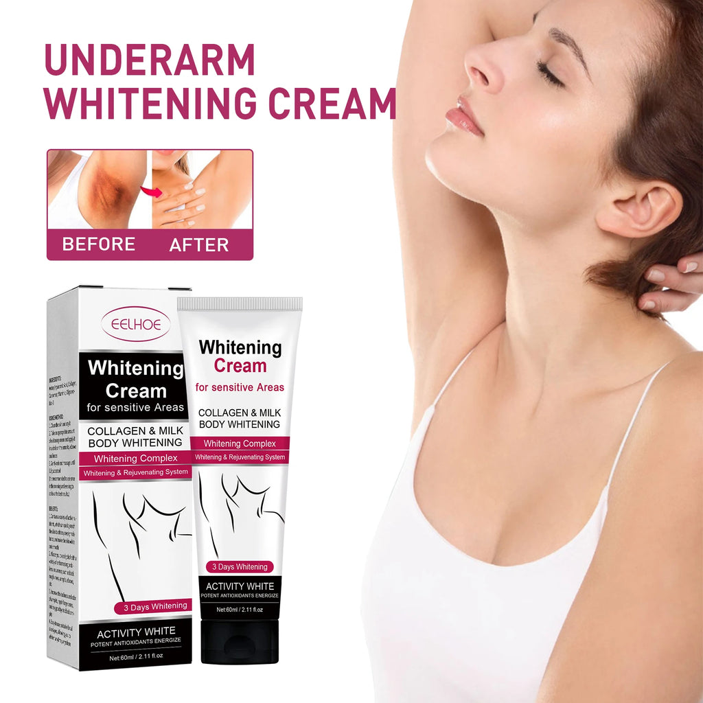 Creme clareador para pele escura nas axilas, coxas e articulações internas. Ideal para áreas sensíveis do corpo. Loção hidratante e iluminadora.