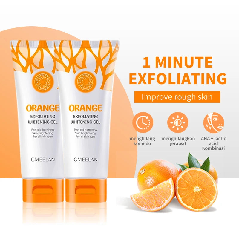 Gel Esfoliante de Laranja Remove Manchas, Iluminador e Peeling 50g, Esfoliante Suave e Reparador, Clareador e Hidratante, Cuidados com a Pele Coreanos