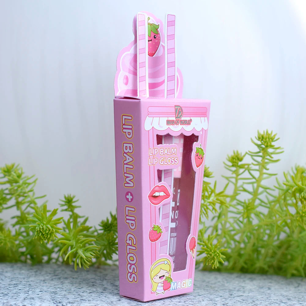 Conjunto de Gloss Labial Brilhante com Design de Sorvete Fofo para Meninas e Mulheres, À Prova D'Água, Longa Duração, Hidratante e Natural. Maquiagem para os Lábios.