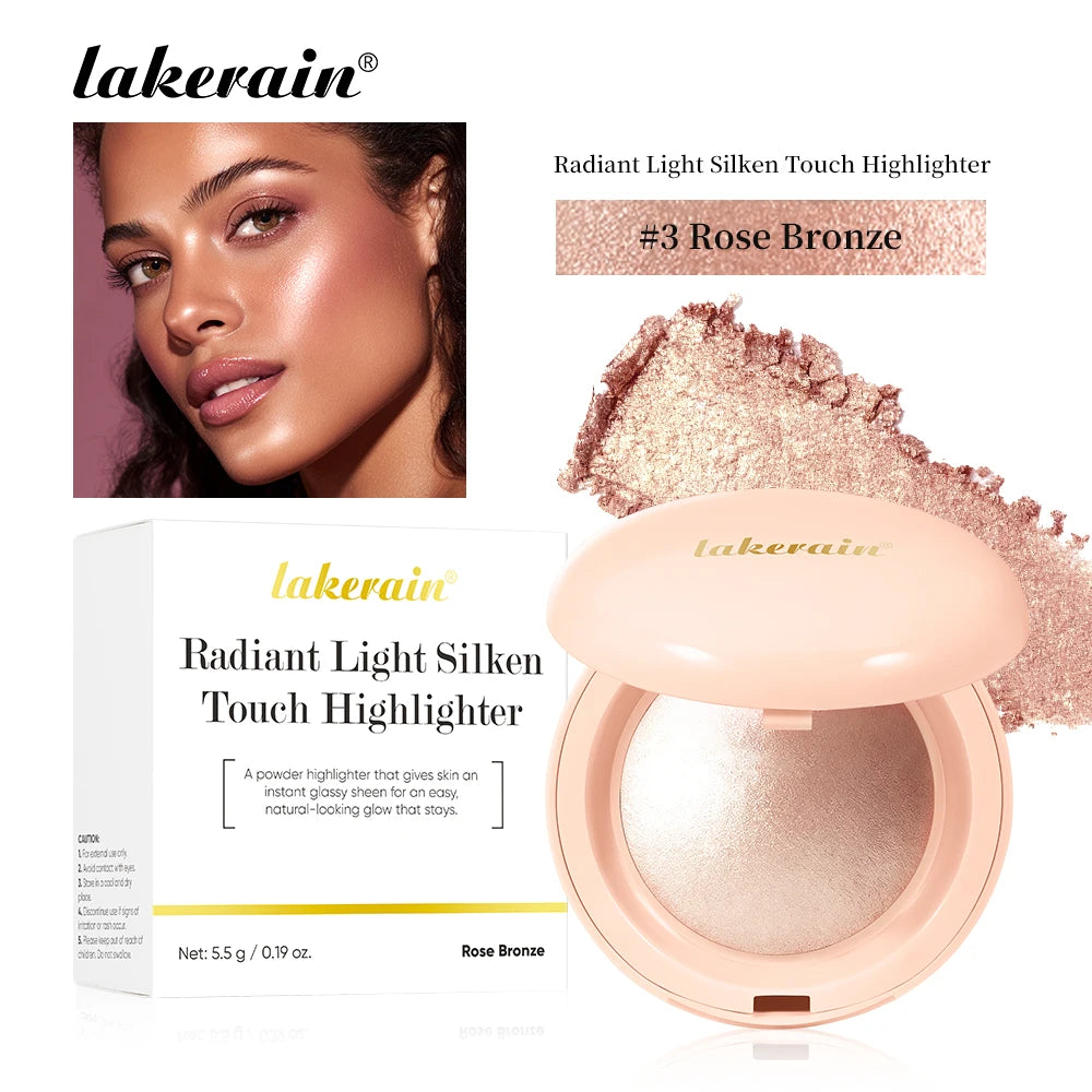 Pó iluminador facial à prova d'água de longa duração, brilho sedoso instantâneo, iluminador com efeito assado e glitter para contorno de maquiagem