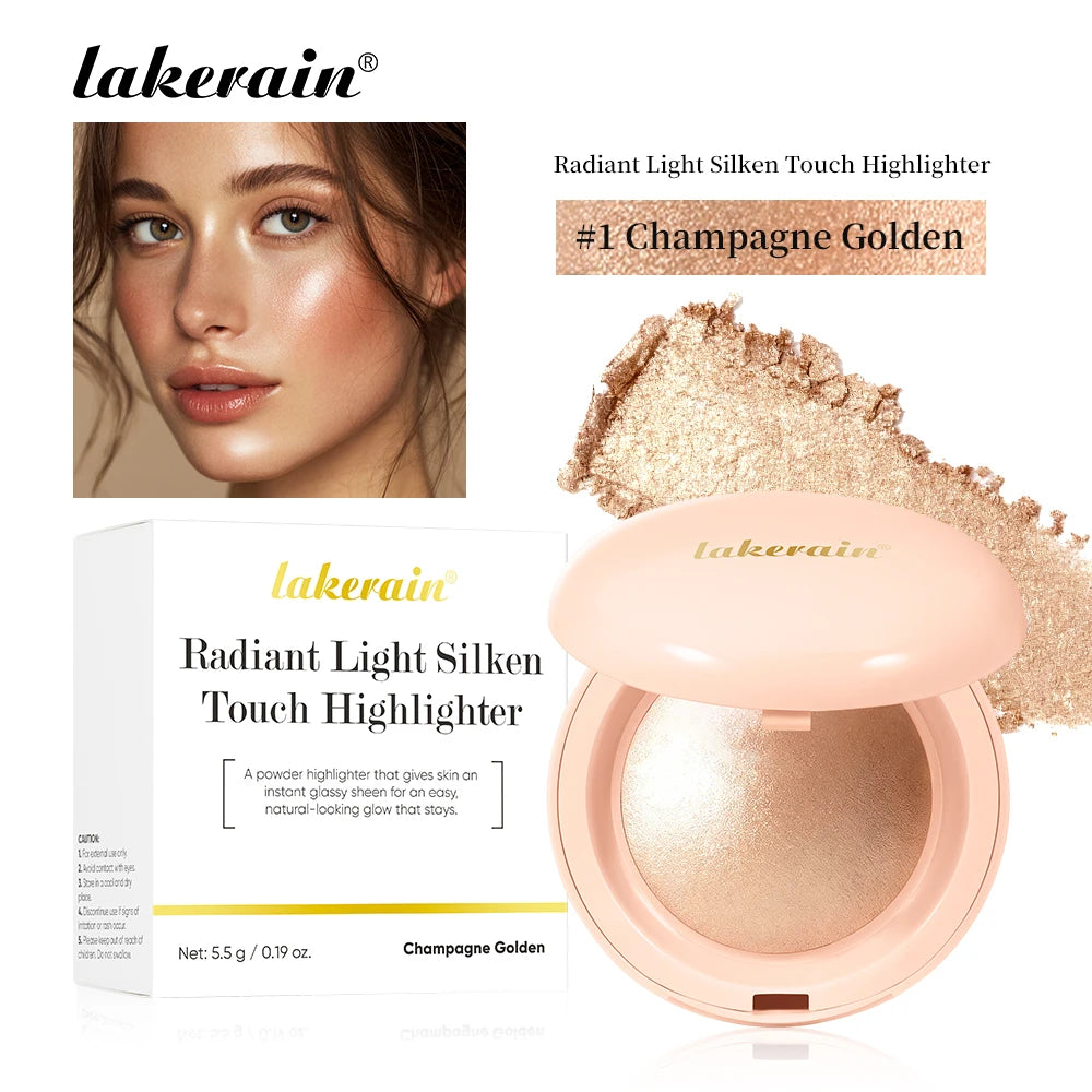 Pó iluminador facial à prova d'água de longa duração, brilho sedoso instantâneo, iluminador com efeito assado e glitter para contorno de maquiagem