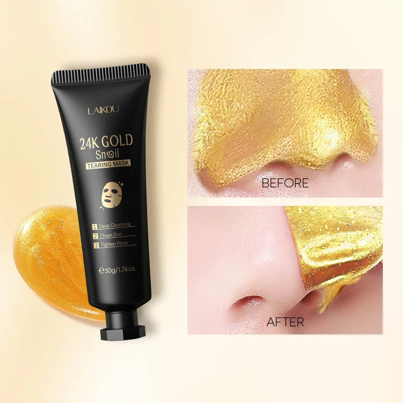 Máscara Facial Peeling Sakura com Ouro 24K LAIKOU - Anti-Rugas, Clareadora e Removedora de Cravos - Produtos para Cuidados com a Pele