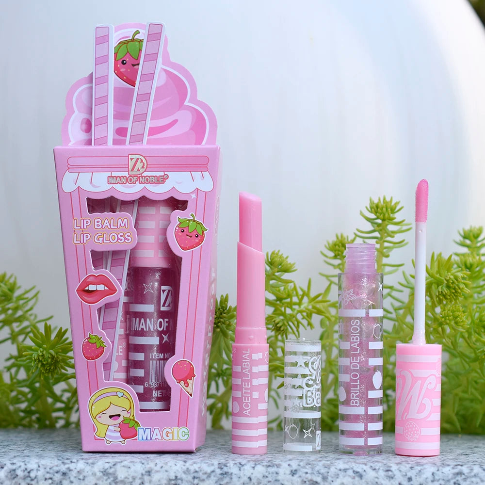 Conjunto de Gloss Labial Brilhante com Design de Sorvete Fofo para Meninas e Mulheres, À Prova D'Água, Longa Duração, Hidratante e Natural. Maquiagem para os Lábios.