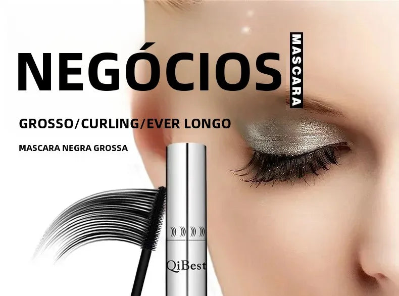 Máscara de cílios QIBEST-4D Silk Fiber Eyelash - Resistente a água, alta durabilidade, fácil remoção, boa fixação, grande volume nos cílios